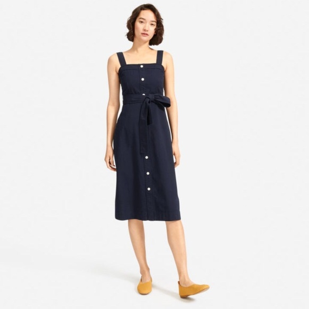 Everlane Cotton Weave Picnic Dress in Navy